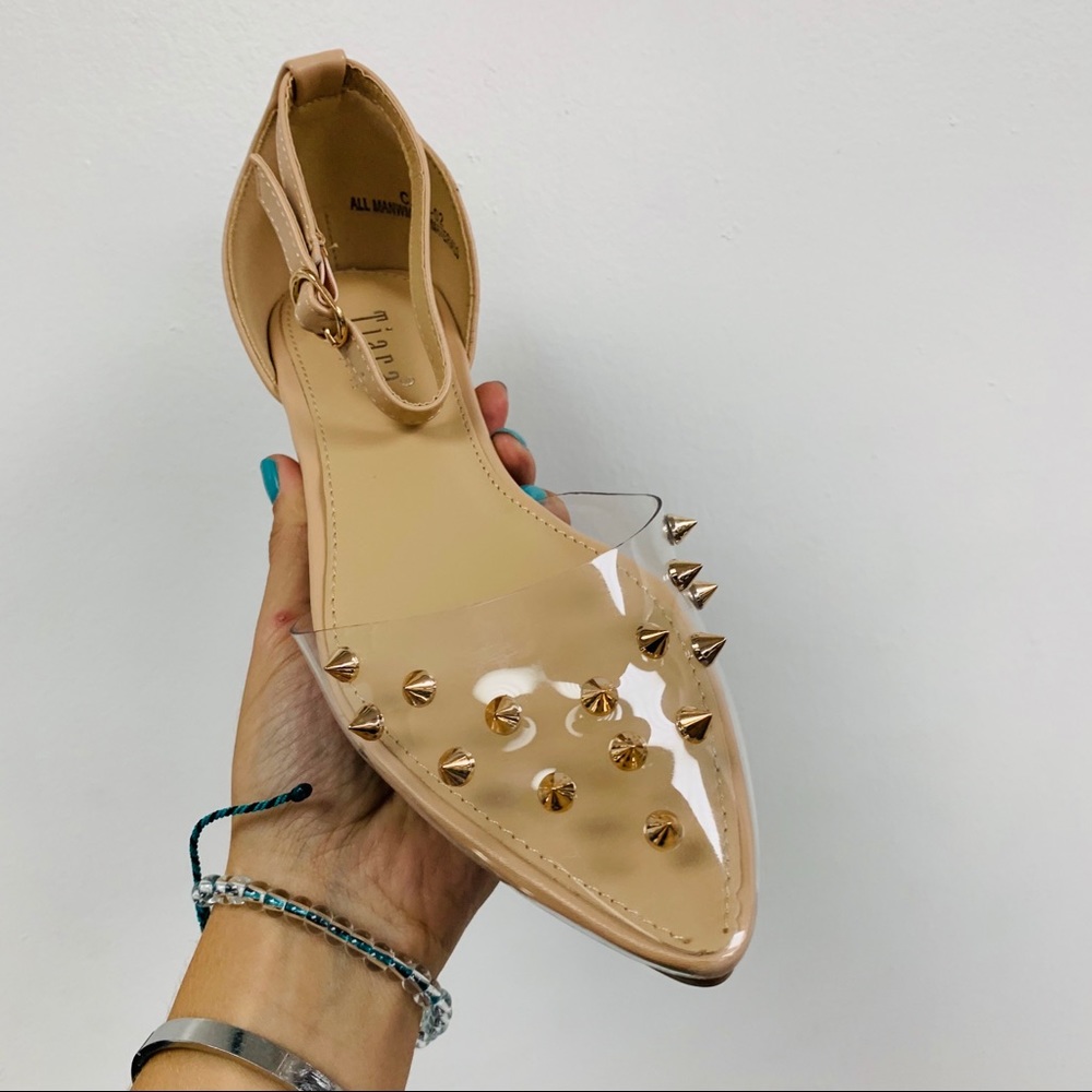 Nude clear studded point sandal